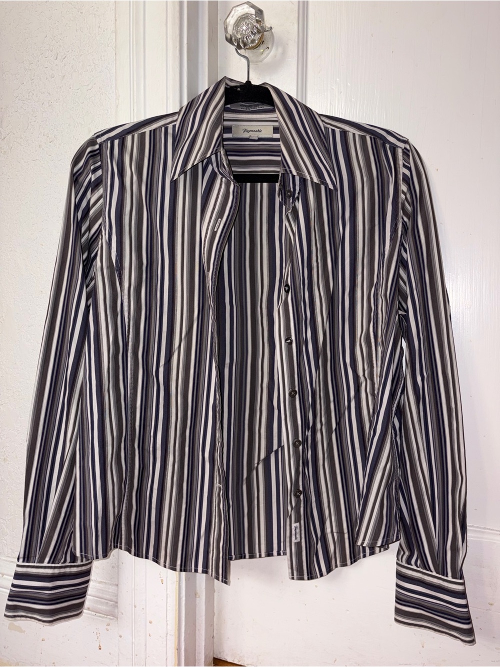 Faconnable Black, White & Gray Striped Button-Down Shirt